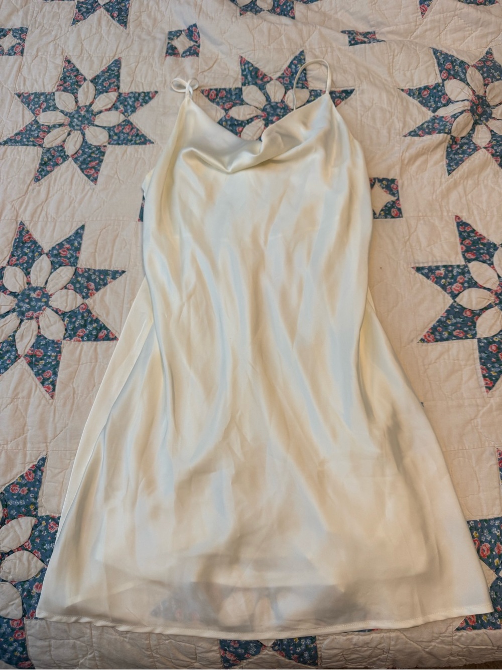 Altar'd State White Satin Slip Dress with Cowl Neckline